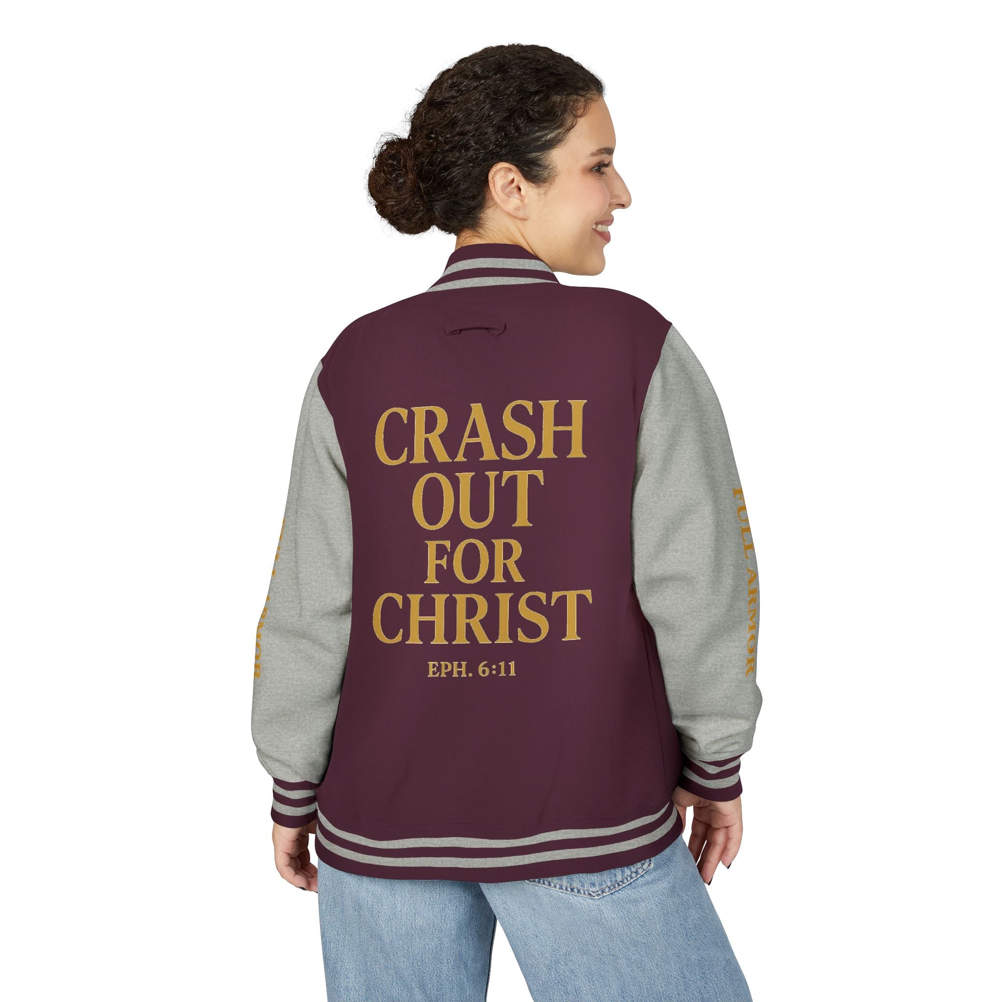 Crash Out for Christ Unisex Heavyweight Letterman Jacket