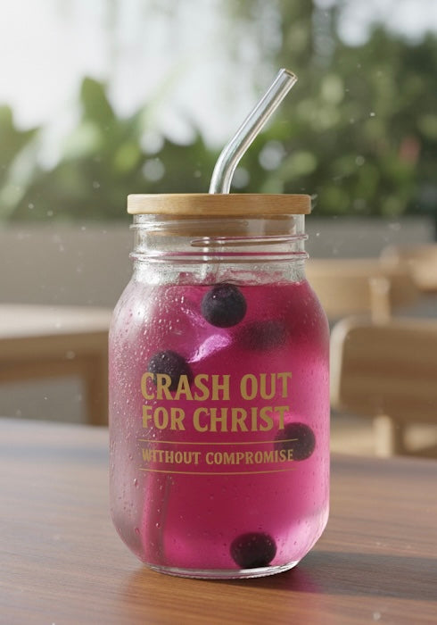 Engraved Sipper Glass with Straw - 16oz "Crash Out for Christ"