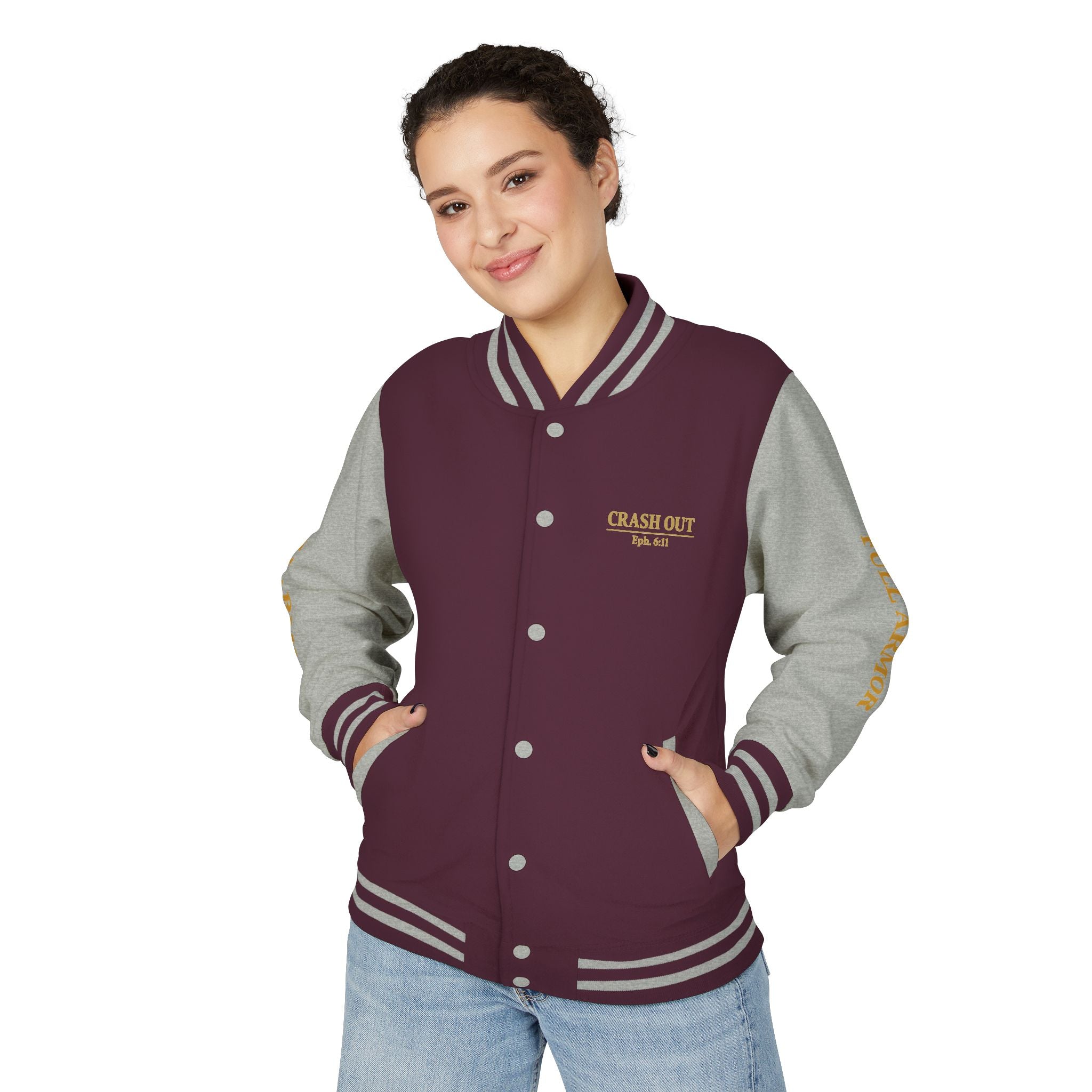 Crash Out for Christ Unisex Heavyweight Letterman Jacket